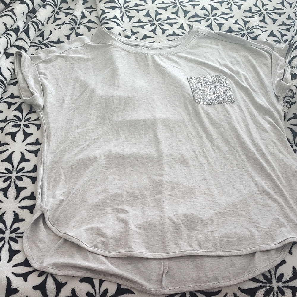 Soft Gray Shirt With Silver Sequin Pocket